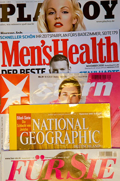 Zeitschriften-Cover von Playboy, Men's Health, Stern, National Geographic und Für Sie