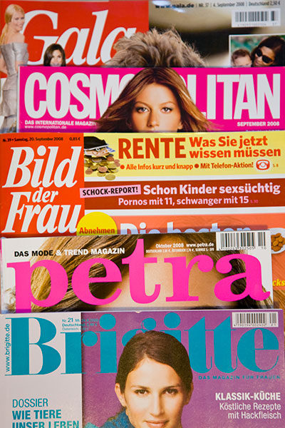 Zeitschriften-Cover Gala, Bild der Frau, Petra, Brigitte, Cosmopolitan